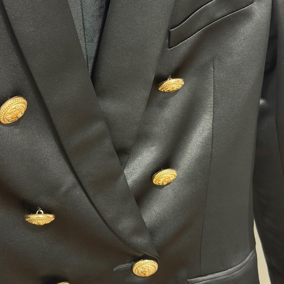 Balmain Double-Breasted Silk-Satin Blazer — Black, Gold Buttons, FR 36 (US 4) - Picture 5 of 11